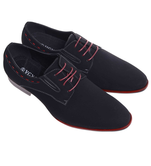 Sznurowane czarne półbuty męskie /D7-3 18055 T382/