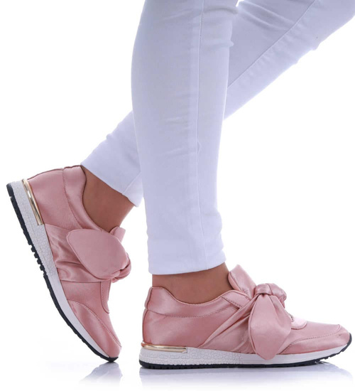 Wsuwane różowe damskie sneakersy z kokardą /F8-3 H2 17508 W054/