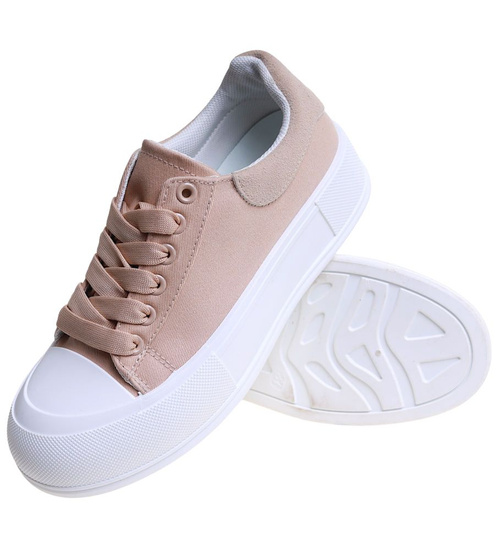 Sznurowane beżowe trampki na platformie 2 gat. ost437