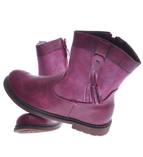 Bordowe dziewczęce kozaki z frędzlami /E6-1 12728  T396/