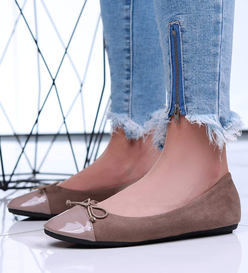 Baleriny damskie z kokardką Khaki /D9-2 16006 T181/