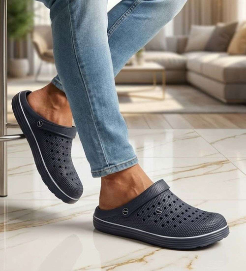 Kryte granatowe klapki męskie z paskiem /H2 18649  T135/