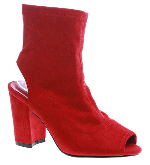 Czerwone sandały damskie na słupku /F3-2 13530 T293/