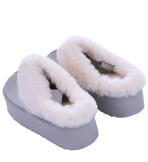 Srebrne grubo ocieplane niskie śniegowce z futerkiem 2 gat ost525