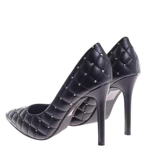 Czarne pikowane szpilki damskie ze szpicem /A1-3 13743 T292/