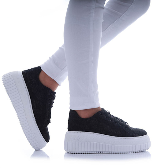 Czarne koronkowe trampki na platformie Seastar /G4-2 17409 S499/