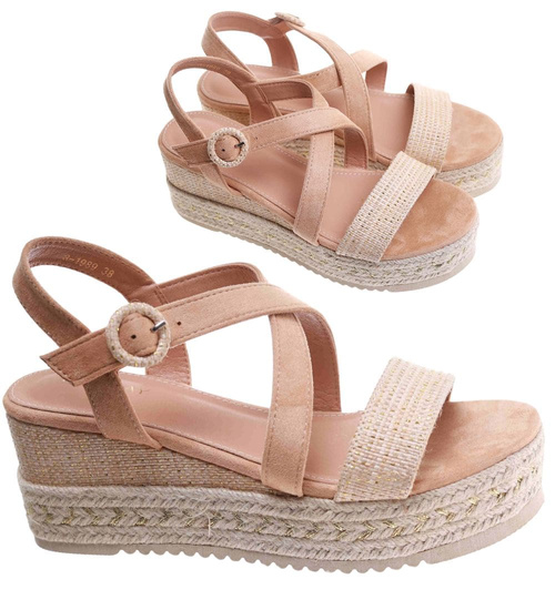 Beżowe damskie sandały na platformie /E2-1 17678 G345/