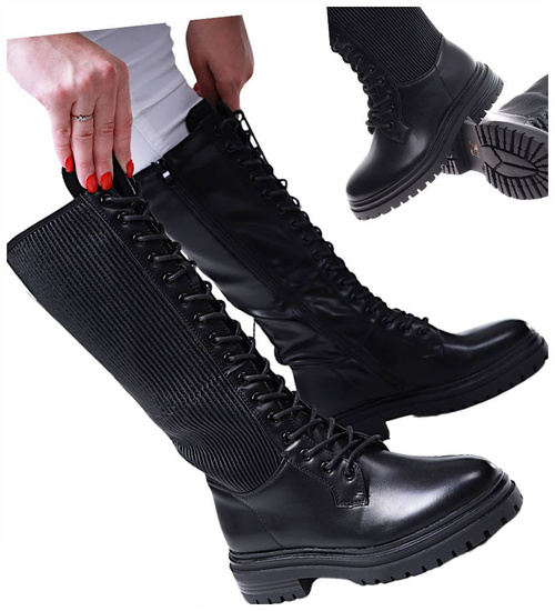 Wysokie czarne damskie glany trapery /D9-1 18199 G332/