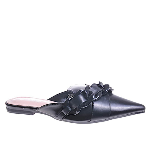 Czarne damskie klapki z łańcuszkiem /A7-2 11776 T390