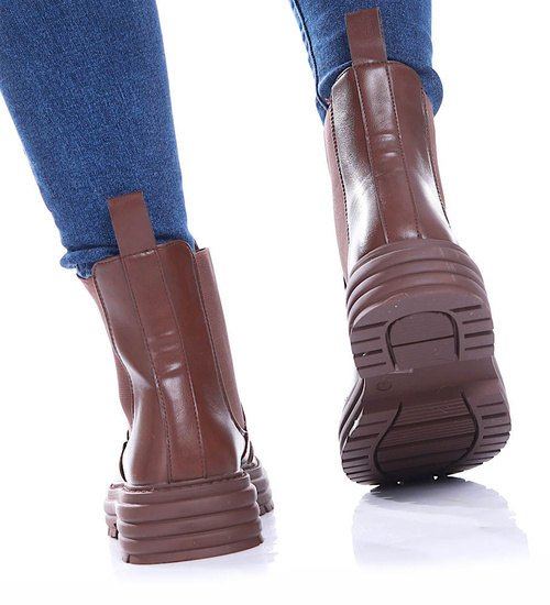 Brązowe botki sztyblety lekko ocieplane /E1-1 17060 T288/