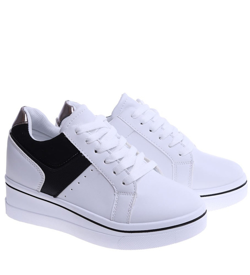 Biało czarne trampki sneakersy na koturnie /G8-2 14889 T405/