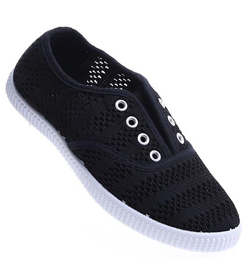 Koronkowe wsuwane czarne tenisówki /C2-2 14411 S199/