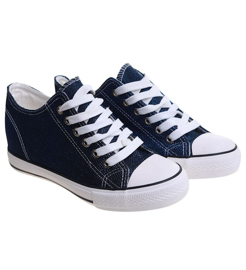 Granatowe trampki sneakersy na niskim koturnie /D6-3 13521 G099/