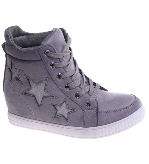 Szare sneakersy na niskim koturnie /A3-2 8010 T393/