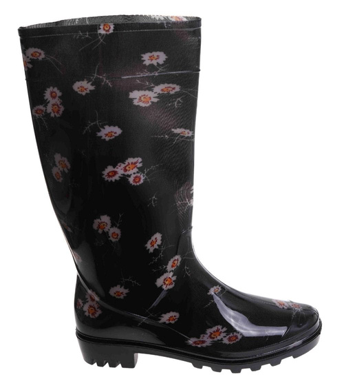 Kalosze damskie Czarne wysokie gumiaki w kwiaty /C3-1 17792 T349/