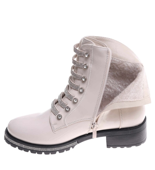 Beżowe botki trapery z suwakiem /G11-2 18161 T432/