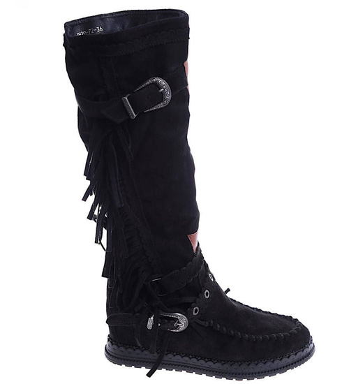 Czarne kozaki boho na ukrytym koturnie /B6-1 14854 T331/
