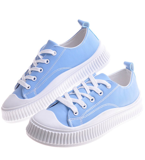 Sznurowane niebieskie trampki na platformie /A1-3 12279 S293/