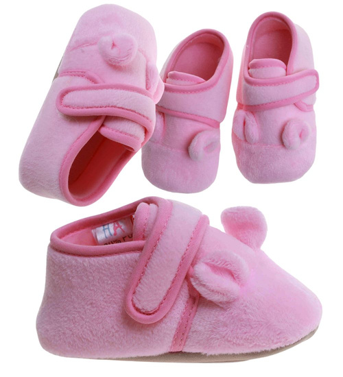 Różowe bawełniane pluszowe kapcie dla niemowląt /H2 17570 MX2-5/