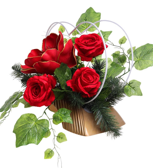 Duży stroik Czerwono bordowe kwiaty KOMP146 M700