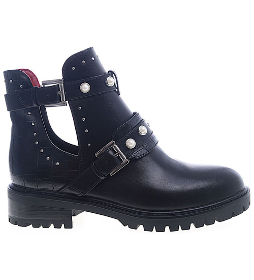 Czarne damskie botki z wycięciami /G13-3 13400 T198/