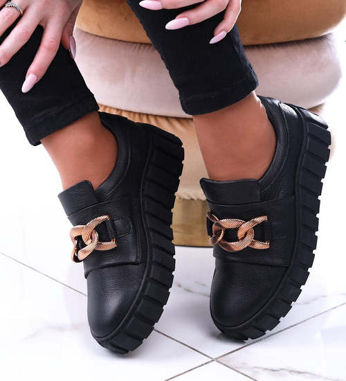 Czarne skórzane damskie trampki creepersy /G2-2 13605 N196/