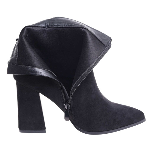 Czarne klasyczne botki damskie na obcasie /A10-1 18342 T381/