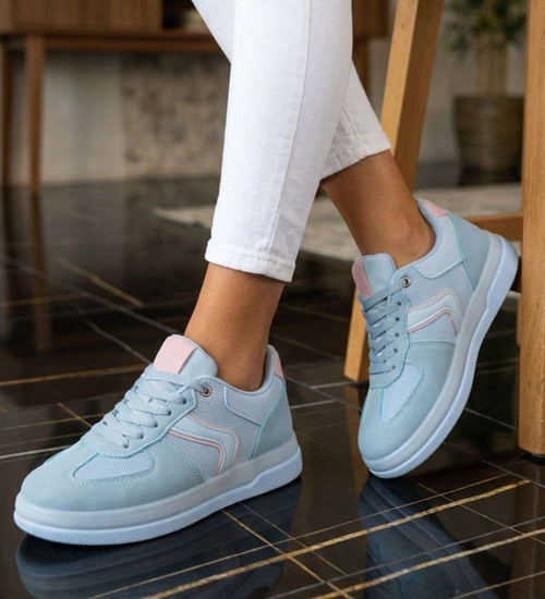 Wiązane snekaersy damskie niebieskie pastelowe /F10-1 18826 G455/