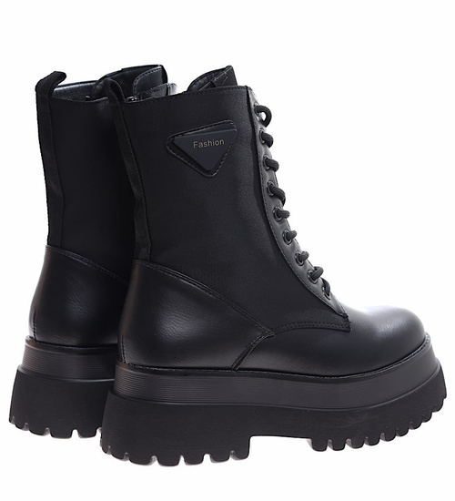 Czarne damskie botki glany trapery na platformie /F1-2 16957 T966/