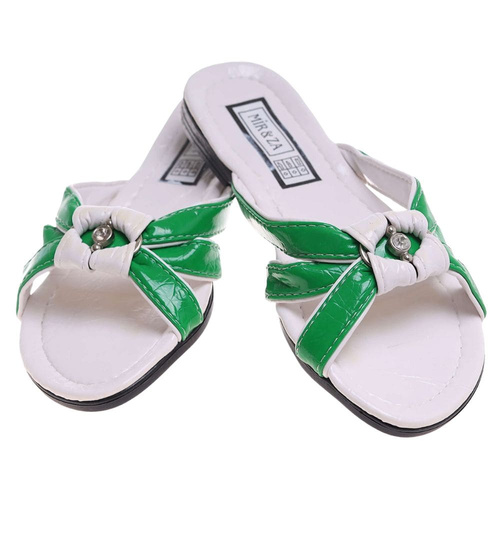 Zielono białe klapki na płaskim obcasie /H2 14349 T005/