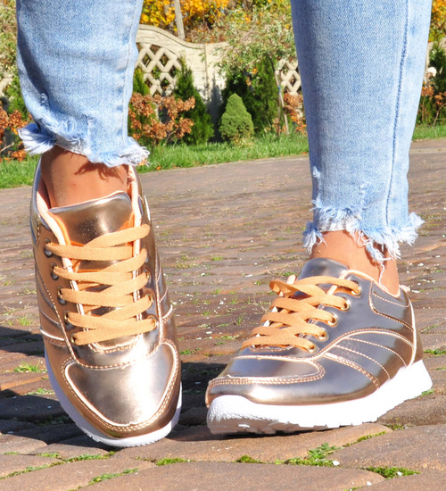 Lekkie złote sportowe buty damskie /F7-1 12929 T292/