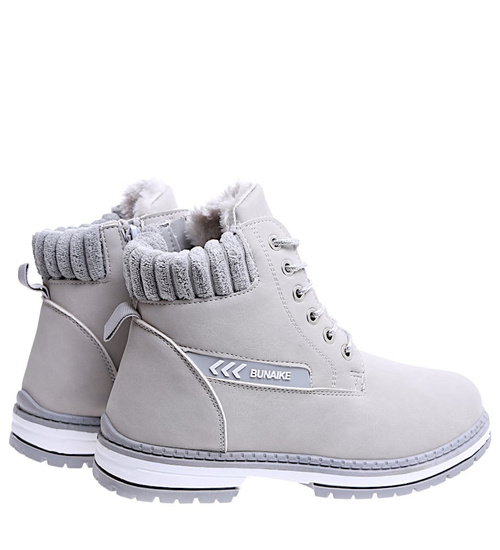 Ocieplane jasno szare trapery botki damskie /E3-1 15360 S595/