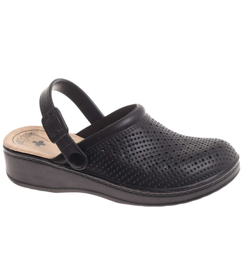 Czarne kryte ażurowe klapki damskie /F6-1 17908 T189