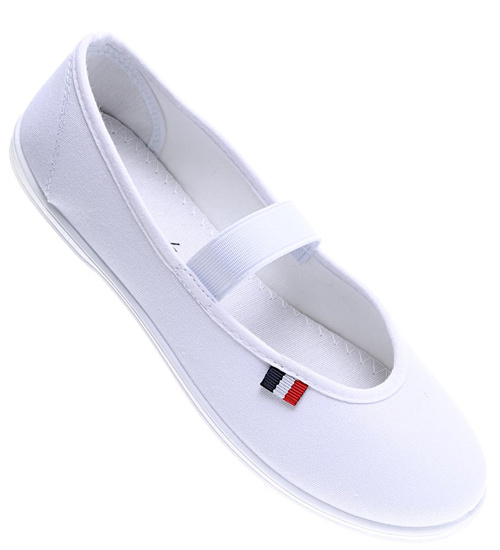 Białe wsuwane balerinki tenisówki czeszki / F2-1 15557 T293/