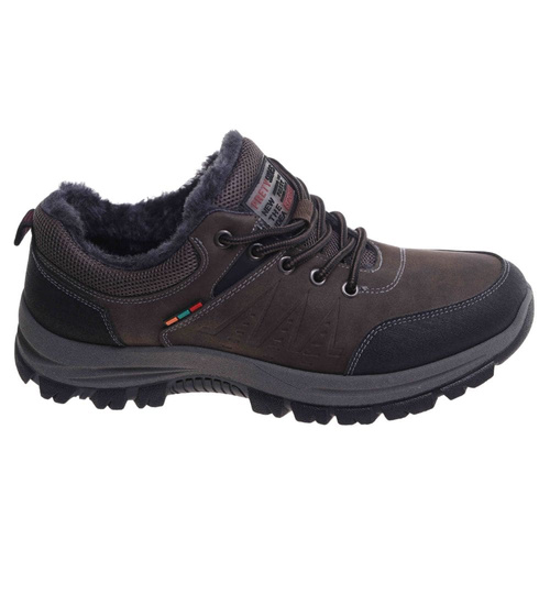 Grubo ocieplone wiązane buty trekkingowe Brązowe /A1-1 18449 T582/