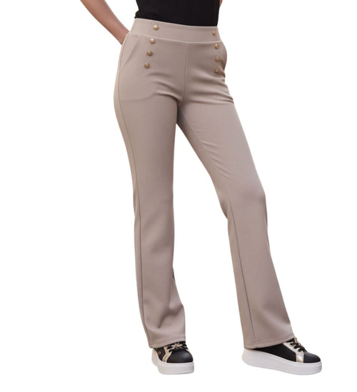 Beżowe spodnie damskie z guzikami /H2 UB881 G/