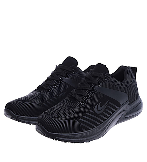 Sznurowane męskie czarne buty sportowe sneakersy /B6-1 14634 S296/