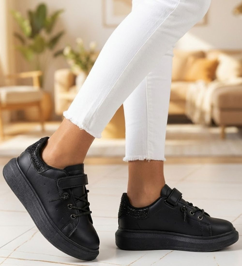 Czarne trampki dziewczęce na platformie /E7-3 14765 T513/