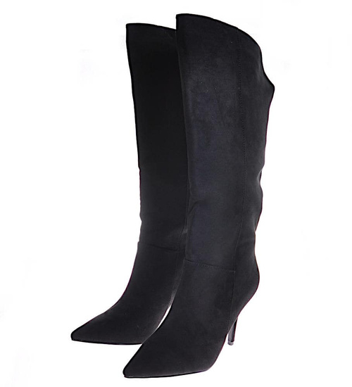 Czarne kozaki damskie z zamszu /D4-3 12382 T595/