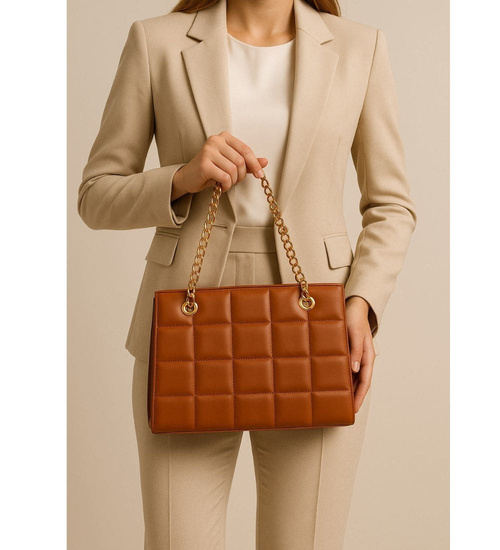 Karmelowa torebka kuferek z łańcuszkiem i paskiem /H2 K27 TB674 G195/