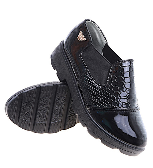 Czarne wsuwane dziewczęce półbuty /B2-3 14944 T039/