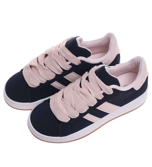 Granatowe sznurowane trampki damskie /A8-3 18817 W385/