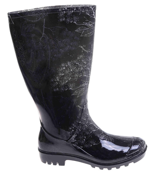 Kalosze damskie Czarne wysokie gumiaki z wzorem /G12-1 17780 T345/