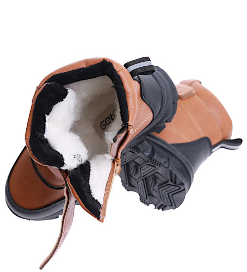 Camelowe chłopięce trapery ocieplane na rzepy /C7-3 15345 T549/