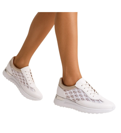 Białe ażurowe buty sportowe sneakersy /G8-3 17658 W289/