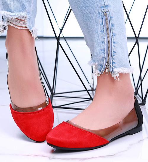 Transparentne czerwone balerinki /D9-2 15853 T190/