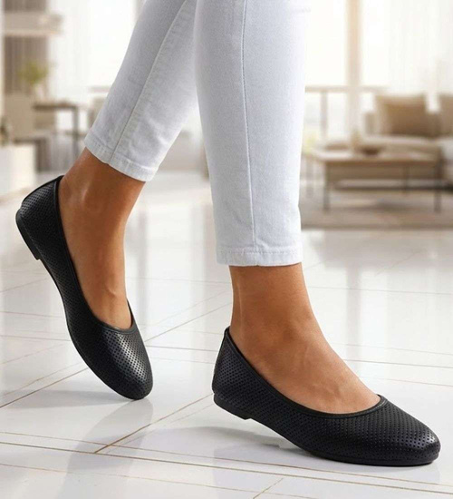 Baleriny damskie czarne ażurowe buty wiosenne /F9-2 15651 T192/