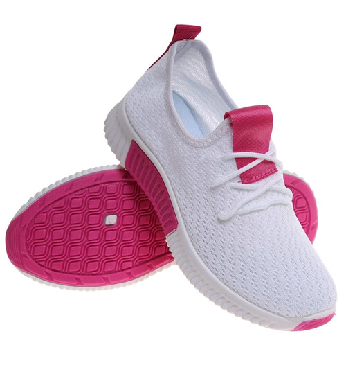 Wsuwane ażurowe biało różowe buty sportowe /E5-3 17989 T281/
