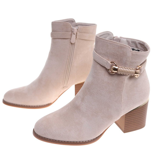 Botki damskie ocieplane na niskim obcasie Beżowe /F2-2 18239 W422/