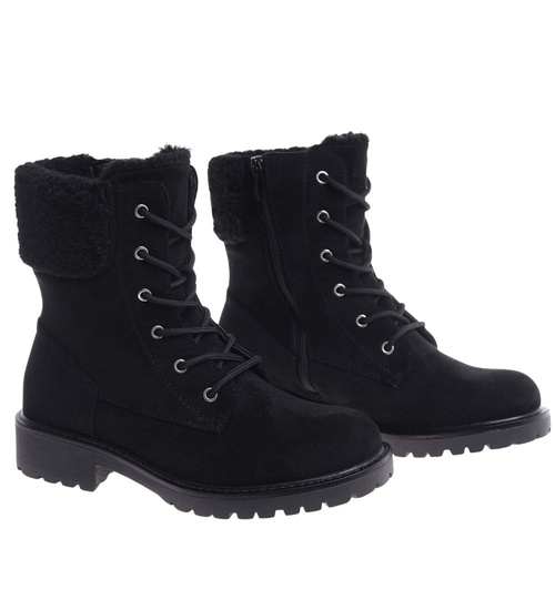 Czarne ocieplane botki workery sznurowane /A10-118576 W386/
